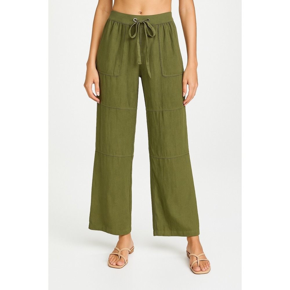 Sanctuary Wide Leg Linen Pull on Pants in Green Size Large Boho Minimalist‎
